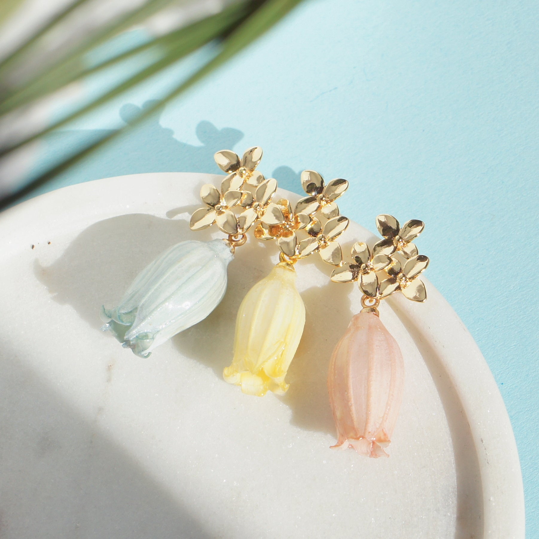 Lotus Flower Charm Thread Thru Earrings in Silver (Single Chain) - BeachBu,  LLC.